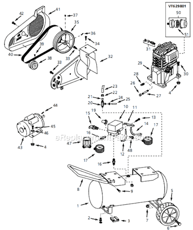 Page A Diagram and Parts List for VT619604 1997 Campbell Hausfeld Compressor